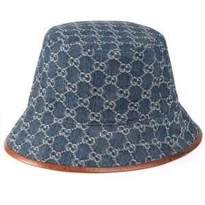 GUCCI GG Monogram Denim Leather Trim Bucket Hat